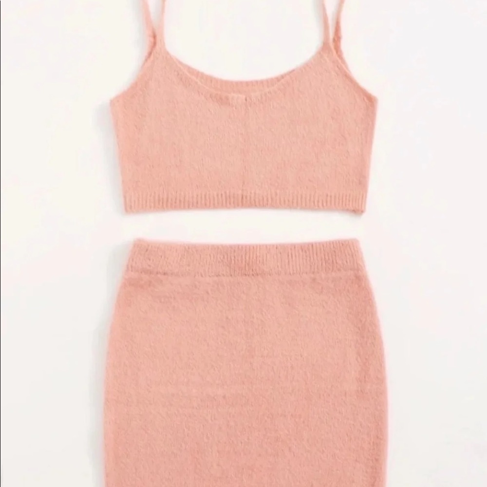 Outfit. 💕 New Solid Pink Soft Knit Sweater Top/Matching Bodycon Skirt Set - Picture 2 of 5